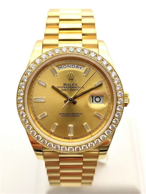 baguette diamond bezel rolex|Rolex watch with diamond bezel.